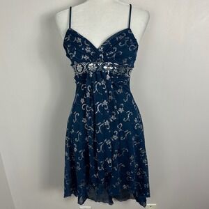 Vintage Y2K Babydoll Glitter Blue Silver Mini Party Dress Sz XS Mariposa Canada